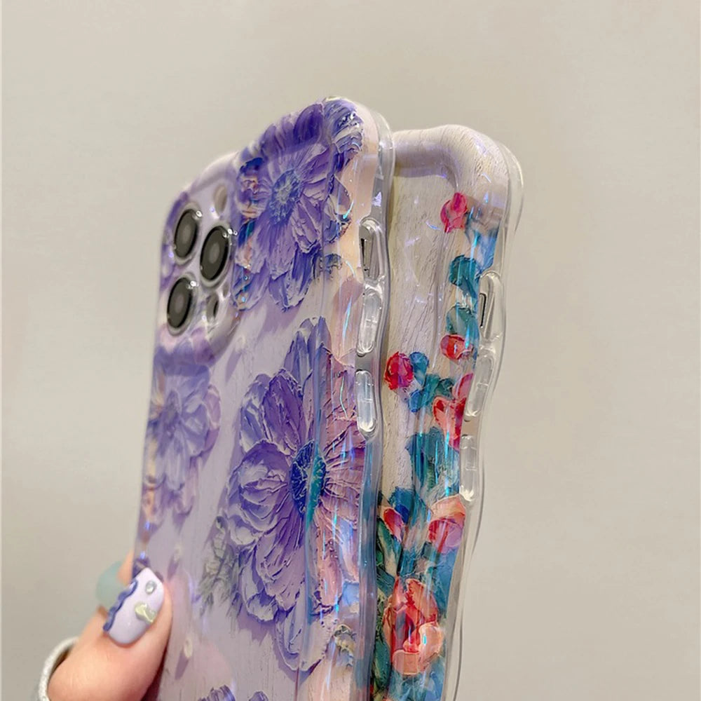 Retro Oil Painting Flower Silicone Case For iPhone