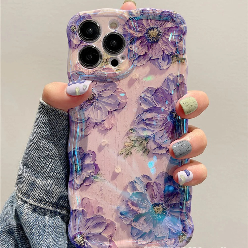 Retro Oil Painting Flower Silicone Case For iPhone