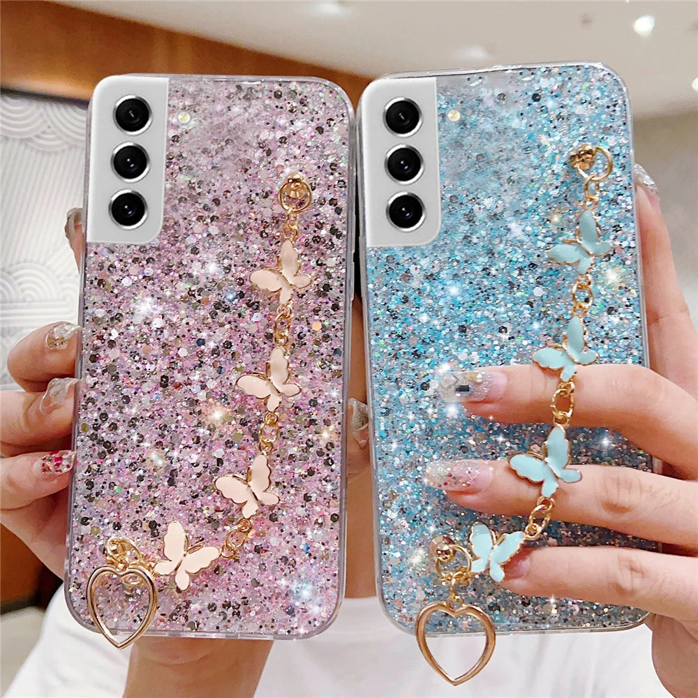 Butterfly Wristband Glitter Phone Case For Samsung