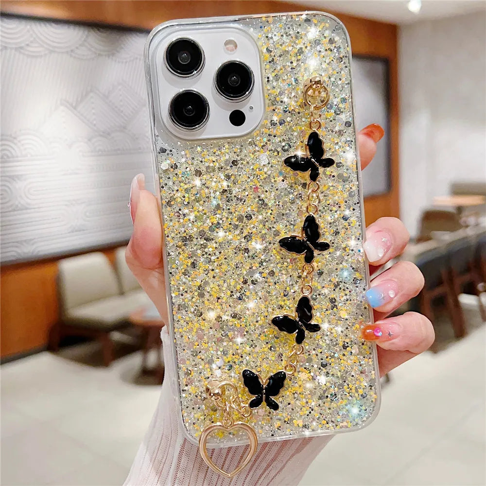 Butterfly Wristband Glitter Phone Case For Samsung