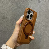 Luxury Business Leather Ring Stand Magnetic Case For iPhone