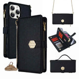 Leather Wallet Card Slots Phone Case with Strap for Samsung