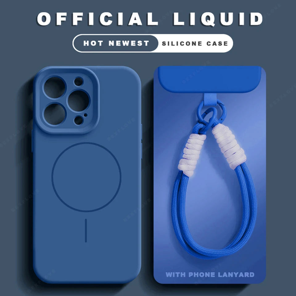 Liquid Silicone Lanyard Magnetic Phone Case For iPhone