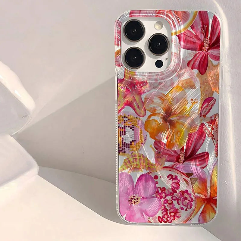 Pink Heart Starfish Coral Jellyfish Pattern Phone Case for iPhone