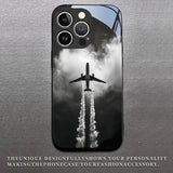 Minimalist Air Travel Print Tempered Glass Phone Case For iPhone