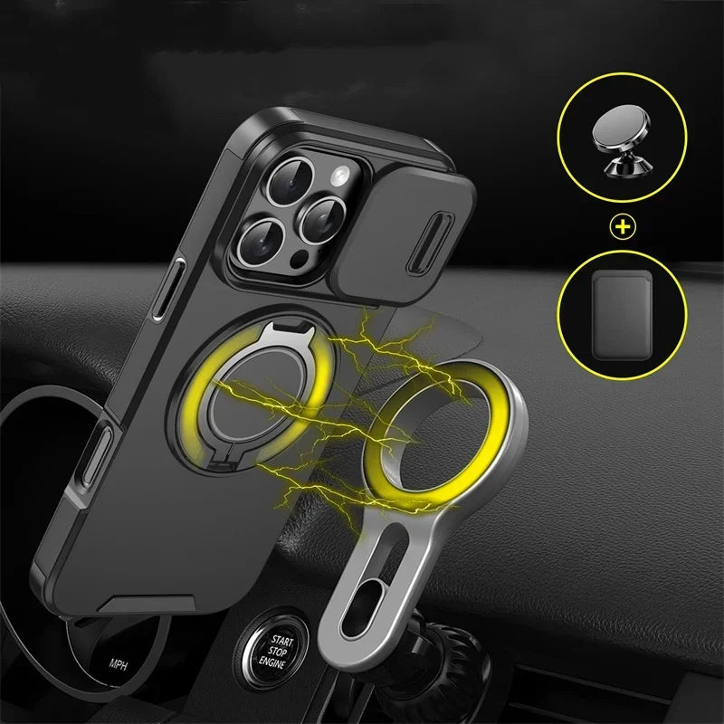 Luxury Armor Magnetic Bracket Slide Camera Protection Case for iPhone