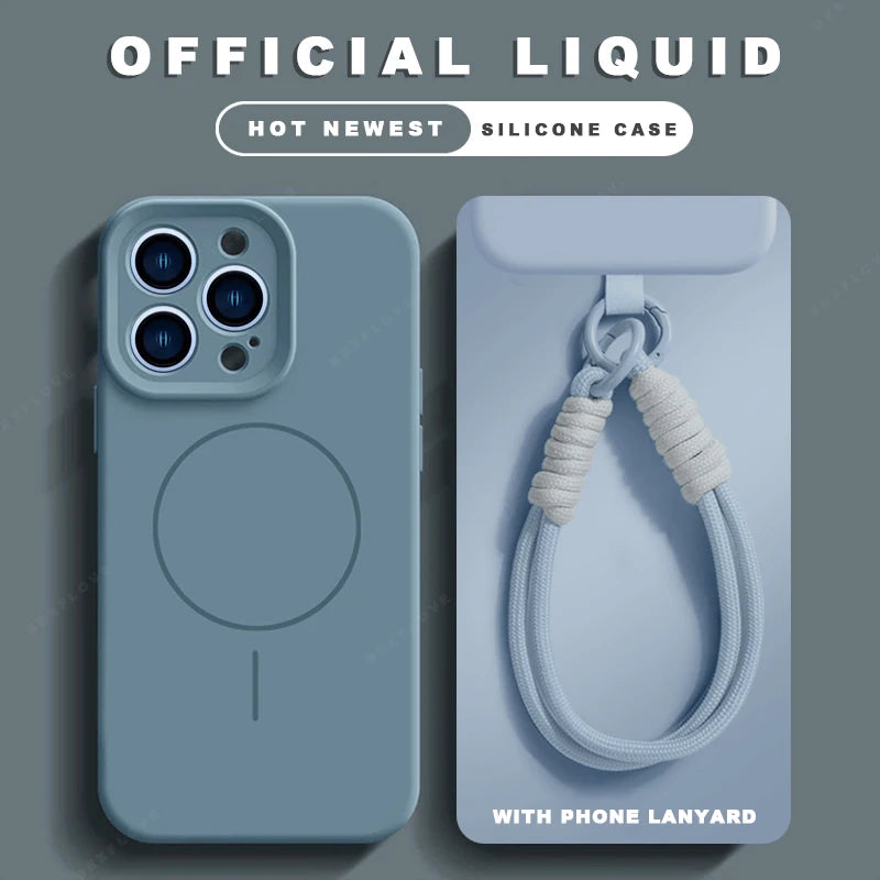 Liquid Silicone Lanyard Magnetic Phone Case For iPhone