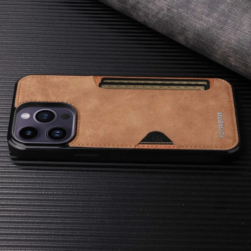 Retro Busines Wallet PU Leather Card Holder Phone Case for iPhone