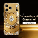 Golden Diamond Plate Pattern Glass Phone Case For iPhone