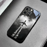 Minimalist Air Travel Print Tempered Glass Phone Case For iPhone