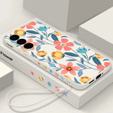 Colorful Flower Silicone with Lanyard Case For Samsung