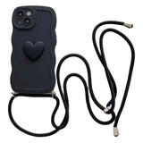 Luxury Crossbody Necklace Lanyard 3D Love Heart Wave Border Soft Case For iPhone