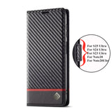 Business Carbon Fiber Leather Wallet Card Phone Case for Samsung