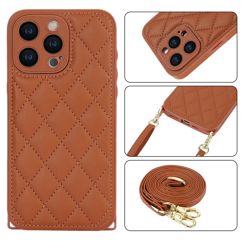 Crossbody Shoulder Strap Leather Phone Case For iPhone