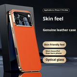 Genuine Leather Case with Optical Glass Lens Protector for iPhone