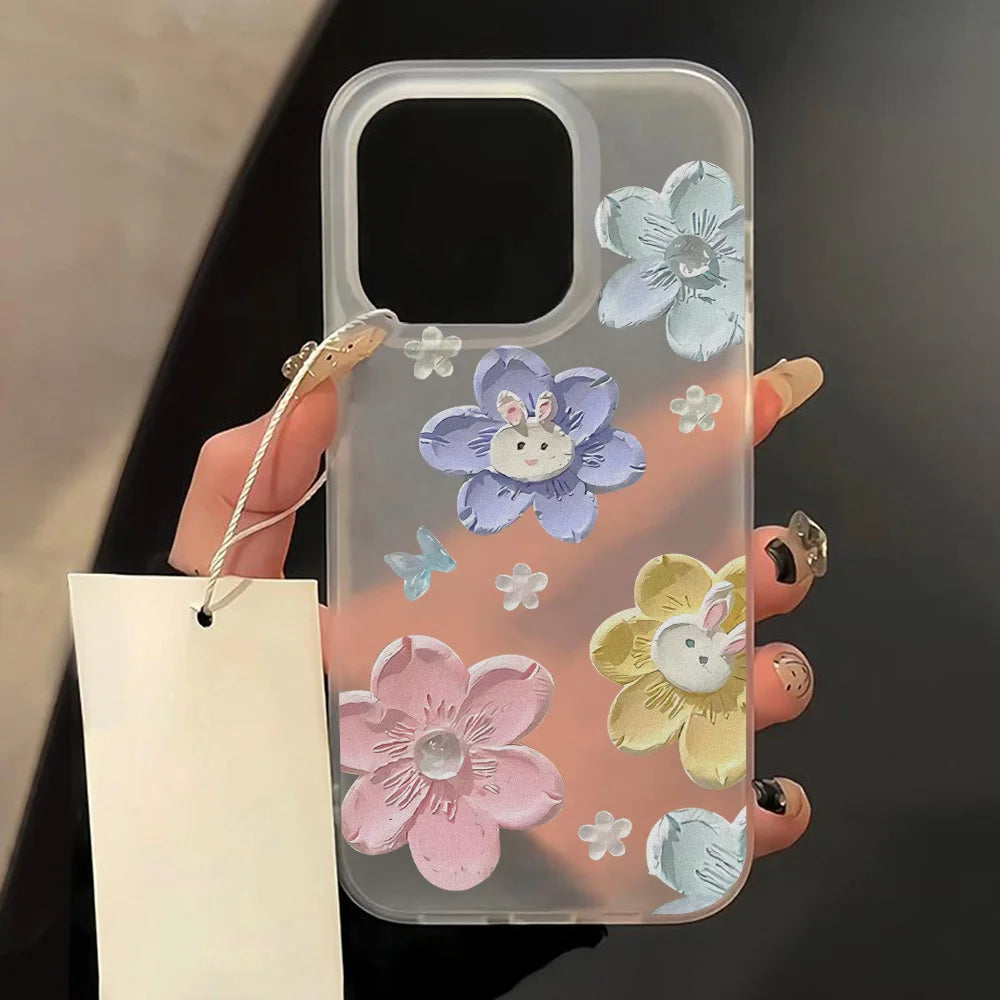 Matte Soft Silicone Flowers Phone Case For iPhone