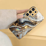 Rock Texture Electroplated tempered glass phone case for Samsung