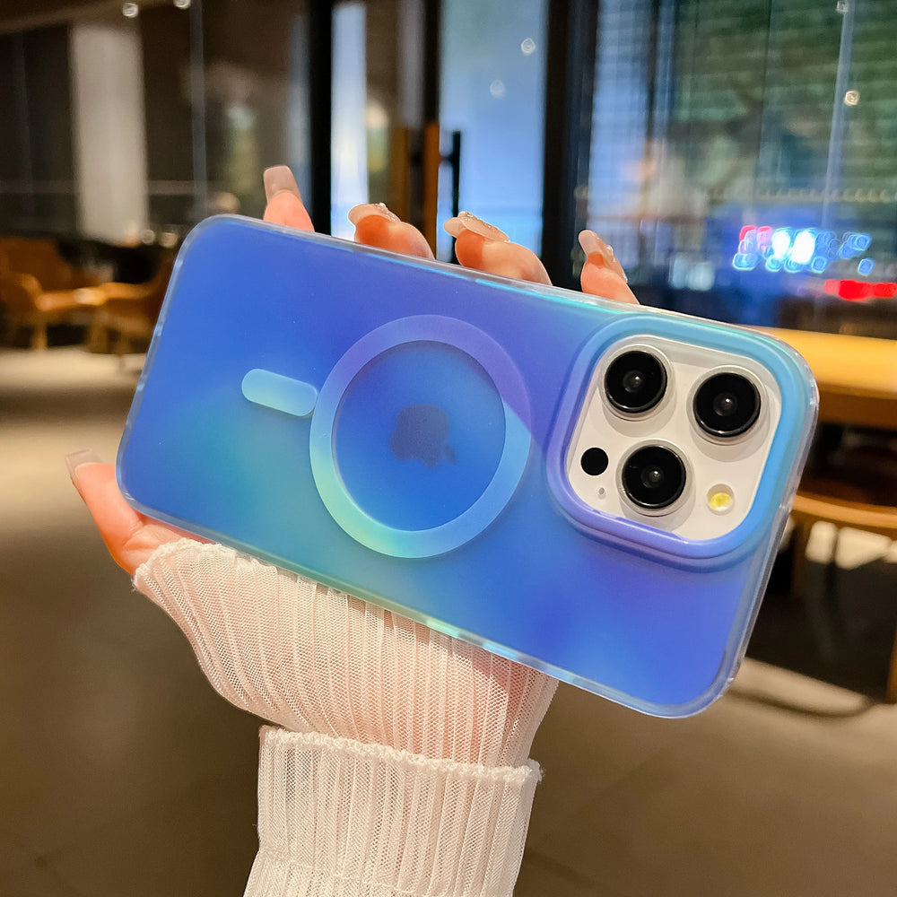 Rainbow Gradient Laser Magnetic Matte Phone Case For iPhone
