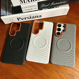 Leather Pattern Ripple Magnetic Metal Lens Frame Case for Samsung