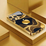 Gilded Fluid Apple Pattern Gold Metallic Paint Glass Phone Case For iPhone