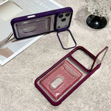 Slot Card Holder Fold Lens Stand Holder Shockproof Clear Case For iPhone