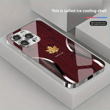 Gold Maple Leaf Wood Grain Curve Pattern Tempered Glass Case For iPhone