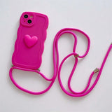 Luxury Crossbody Necklace Lanyard 3D Love Heart Wave Border Soft Case For iPhone