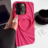 Fashion Fold Wrinkle 3D Love Heart Matte Silicone Phone Case for iPhone