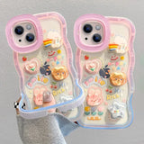 3D Cute Cloud Animal with Bead Chain Stand Case for iPhone