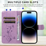 Butterfly & Flower Pattern Leather Flip Wallet Case for iPhone