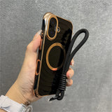 Ripple Plating Wrist Strap Magnetic Phone Case For iPhone