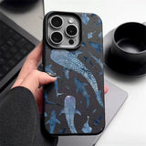 Ocean Shark Whale Pattern Leather Texture TPU Phone Case For iPhone