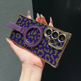 Leopard Print Bracket Plating Magnetic Charging Case for Samsung