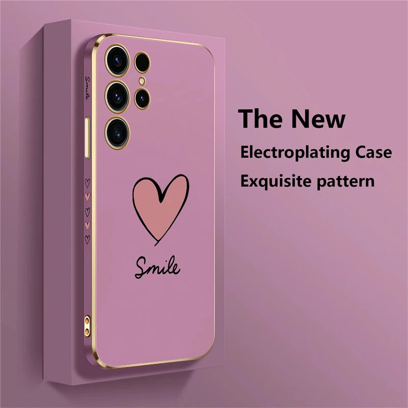 Love Heart Plating Silicone Case For Samsung