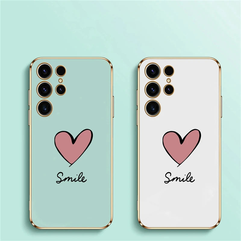 Love Heart Plating Silicone Case For Samsung