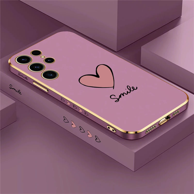 Love Heart Plating Silicone Case For Samsung