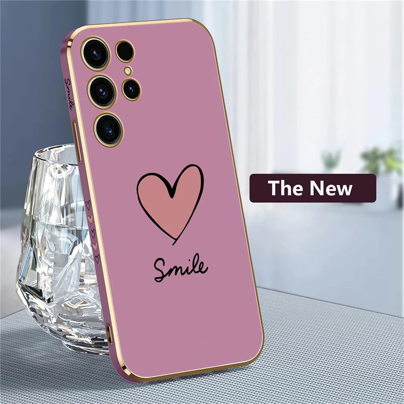 Love Heart Plating Silicone Case For Samsung