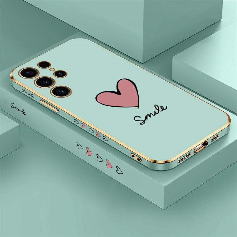 Love Heart Plating Silicone Case For Samsung