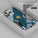 Gold Maple Leaf Wood Grain Curve Pattern Tempered Glass Case For iPhone