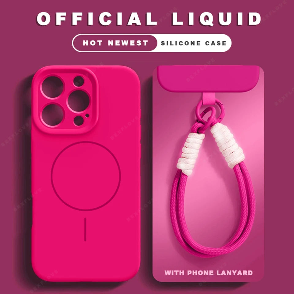 Liquid Silicone Lanyard Magnetic Phone Case For iPhone