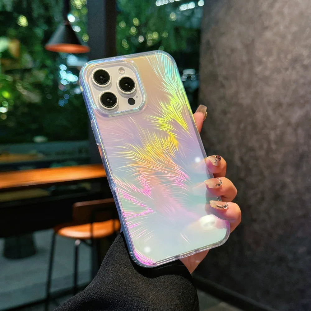 Colorful Gradient Aurora Feather Magnetic Case For iPhone