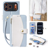 Stylish Color Block Wallet Case with Lanyard for iPhone