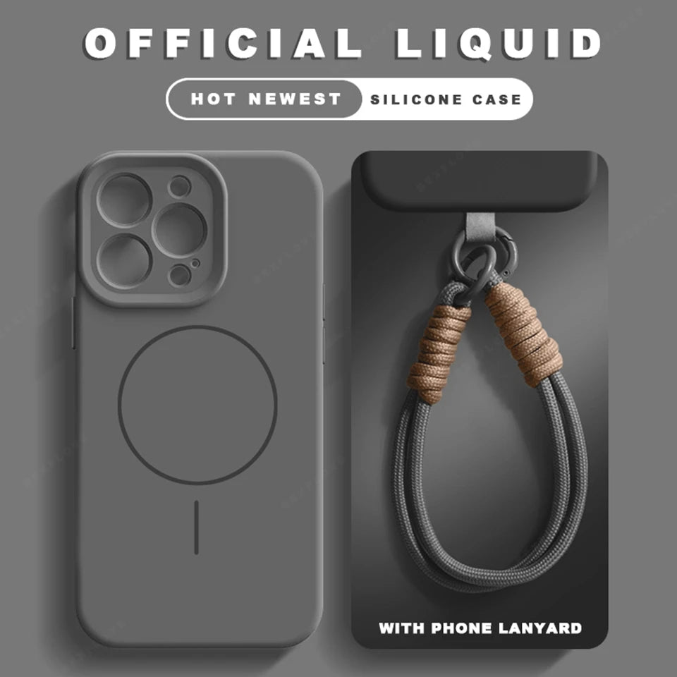 Liquid Silicone Lanyard Magnetic Phone Case For iPhone