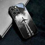 Minimalist Air Travel Print Tempered Glass Phone Case For iPhone