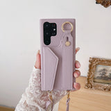 Wrist Strap Crossbody Leather Wallet Case For Samsung