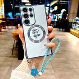 Plating Rose Magnetic Soft Case with Lanyard For Samsung