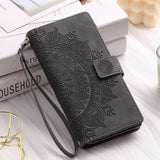 Leather Sun Embossing Flip Wallet Case with Lanyard for iphone