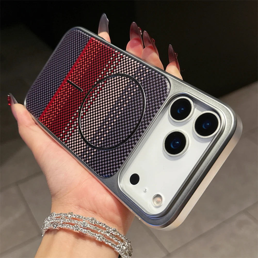 Plating Carbon Fiber Armor Magnetic Phone Case for IPhone