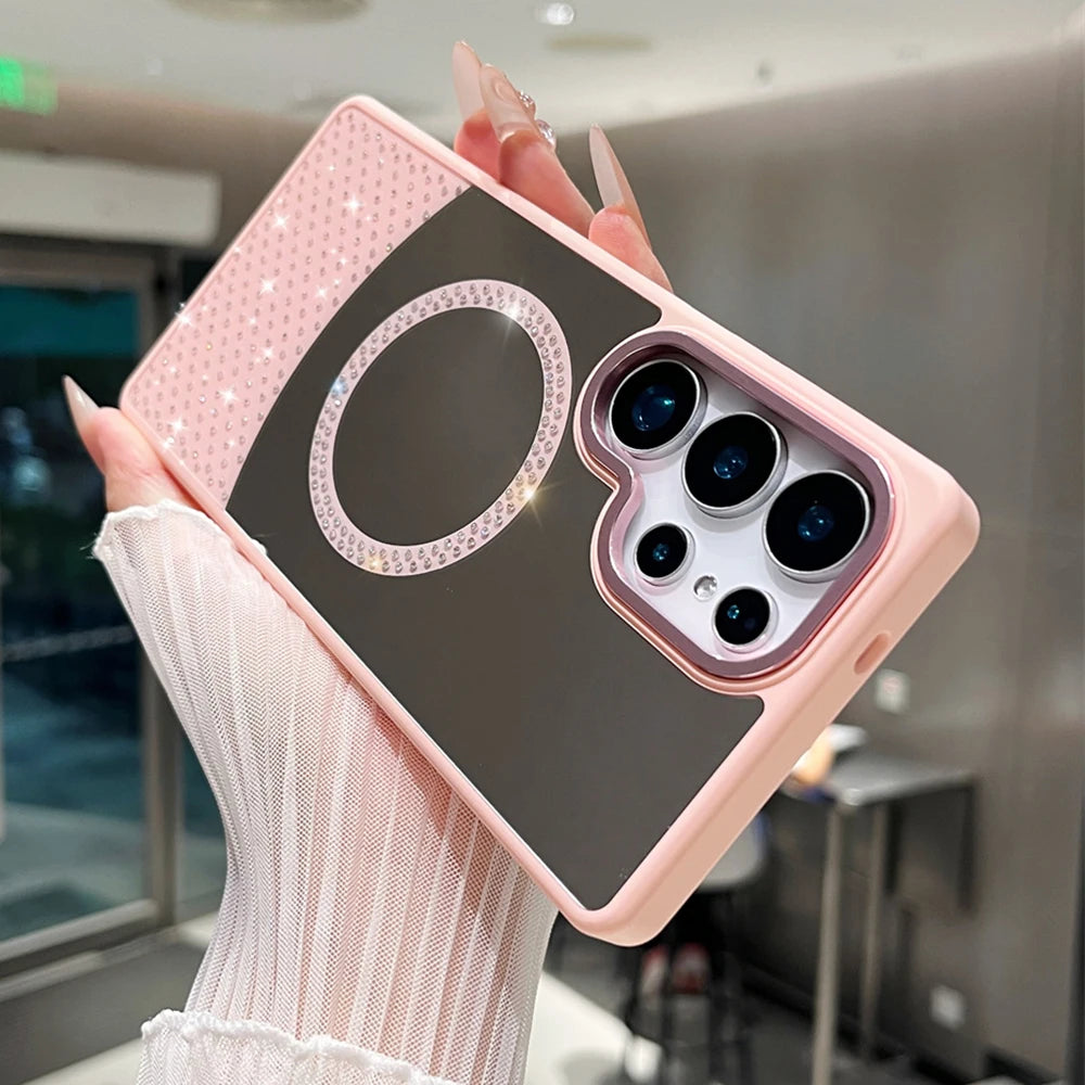 Glitter Diamond Magnetic Mirror Case For Samsung