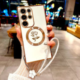Plating Rose Magnetic Soft Case with Lanyard For Samsung
